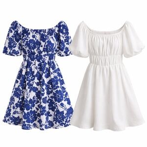 SHEIN Blue Floral and White Kids Dress Set